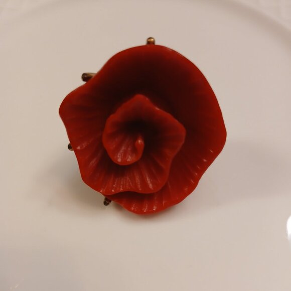 Oscar de la Renta Red Rose Enamel Ring - Picture 1 of 7